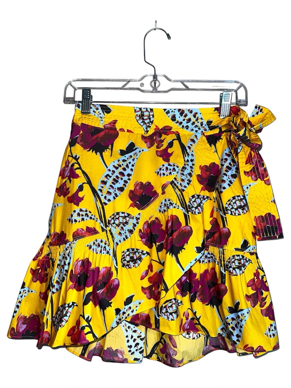 A.L.C. Hampton Yellow Floral Print Poplin Wrap Mini Skirt Sz 0